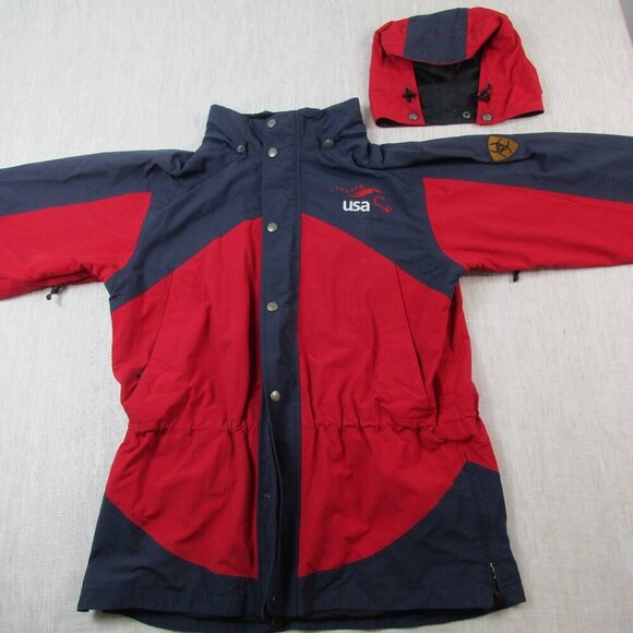 Ariat Jacket Mens Medium Red Windbreaker Lined Detachable Hooded Snap Inside Zip - Picture 2 of 15